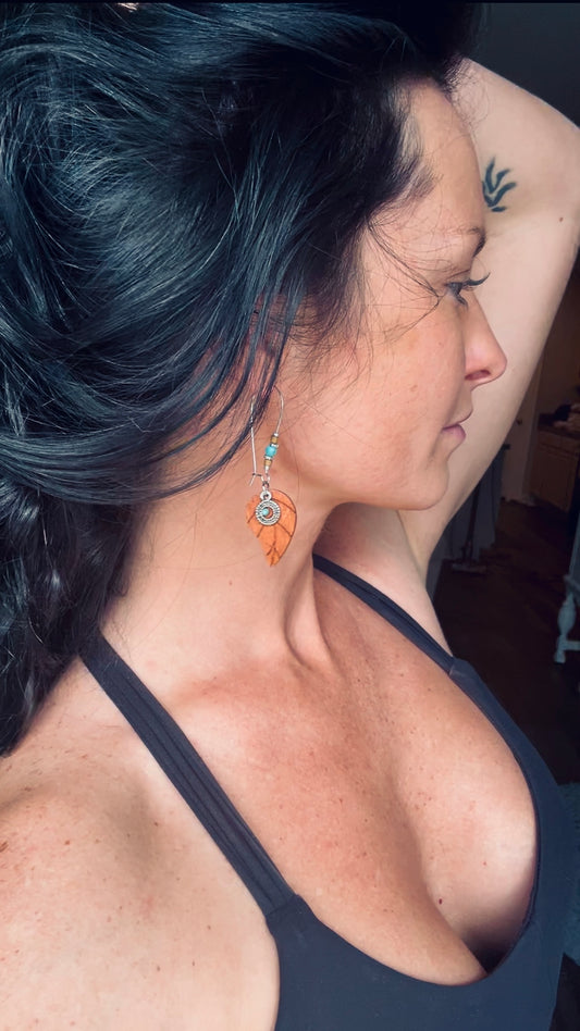 Wood Leaf Earrings