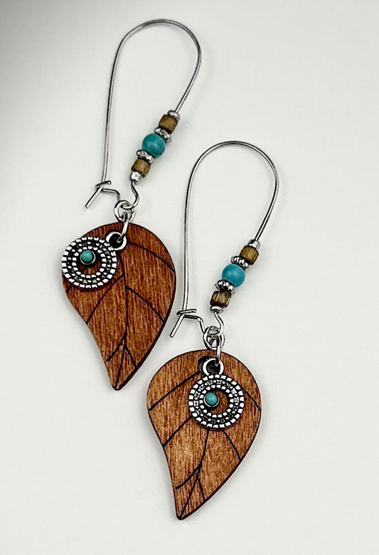 Wood Leaf Earrings