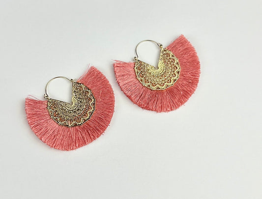 Pink & Gold Tassel Earrings